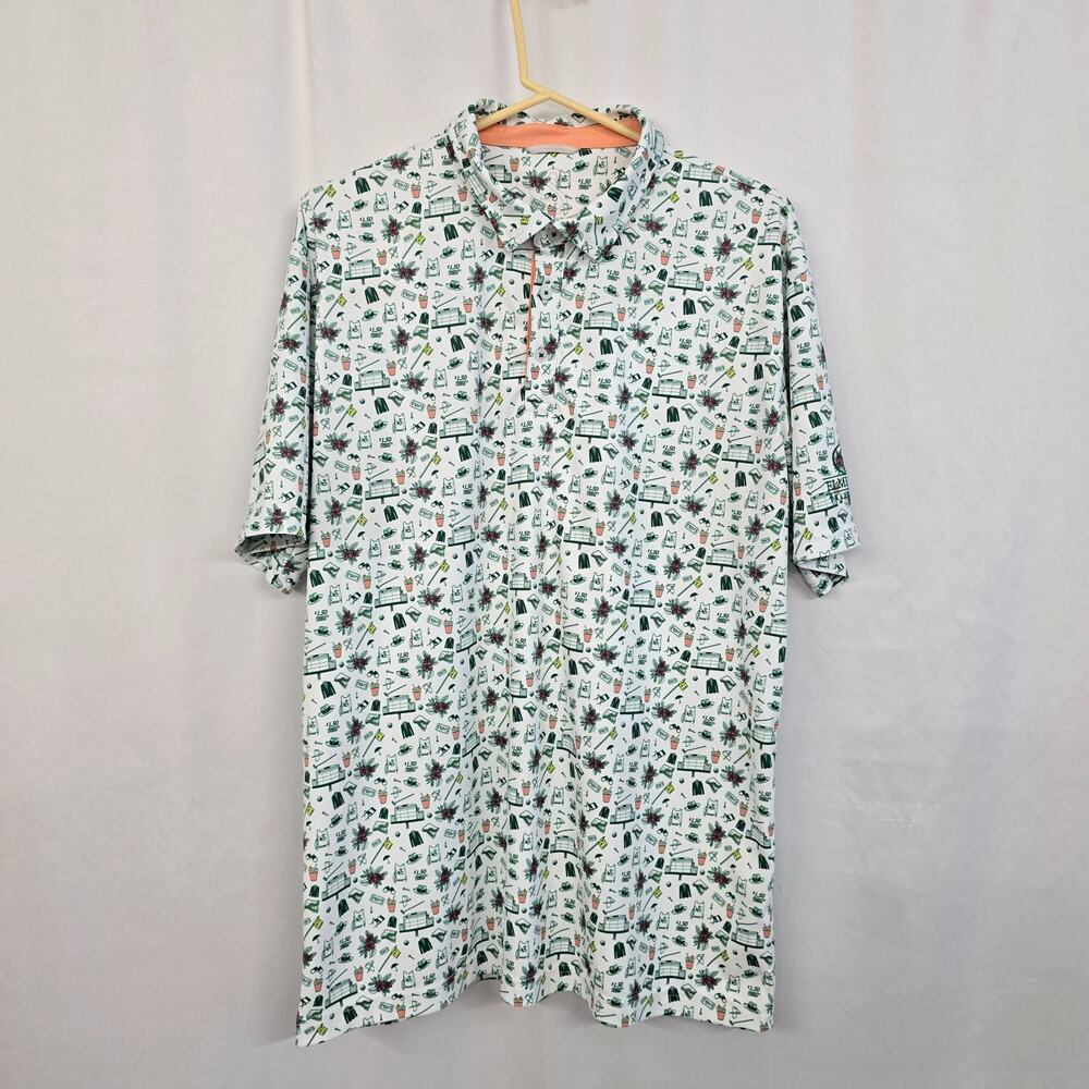 Swannies Golf Polo Shirt Men's L Wht Green All Over Print Elmbrook Traverse City